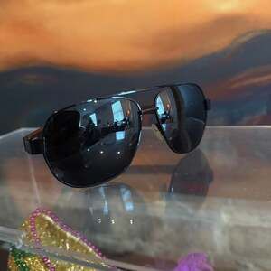 ROOT Polarized Unisex Black Aviator Sunglasses w/Wooden Arms